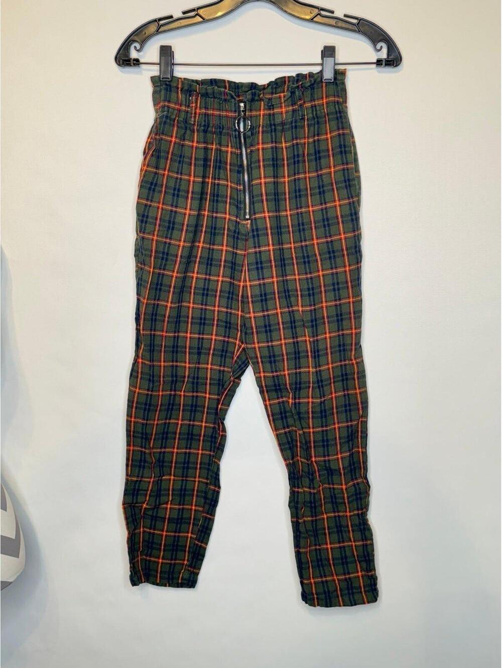 Exposed zip plaid peg pants